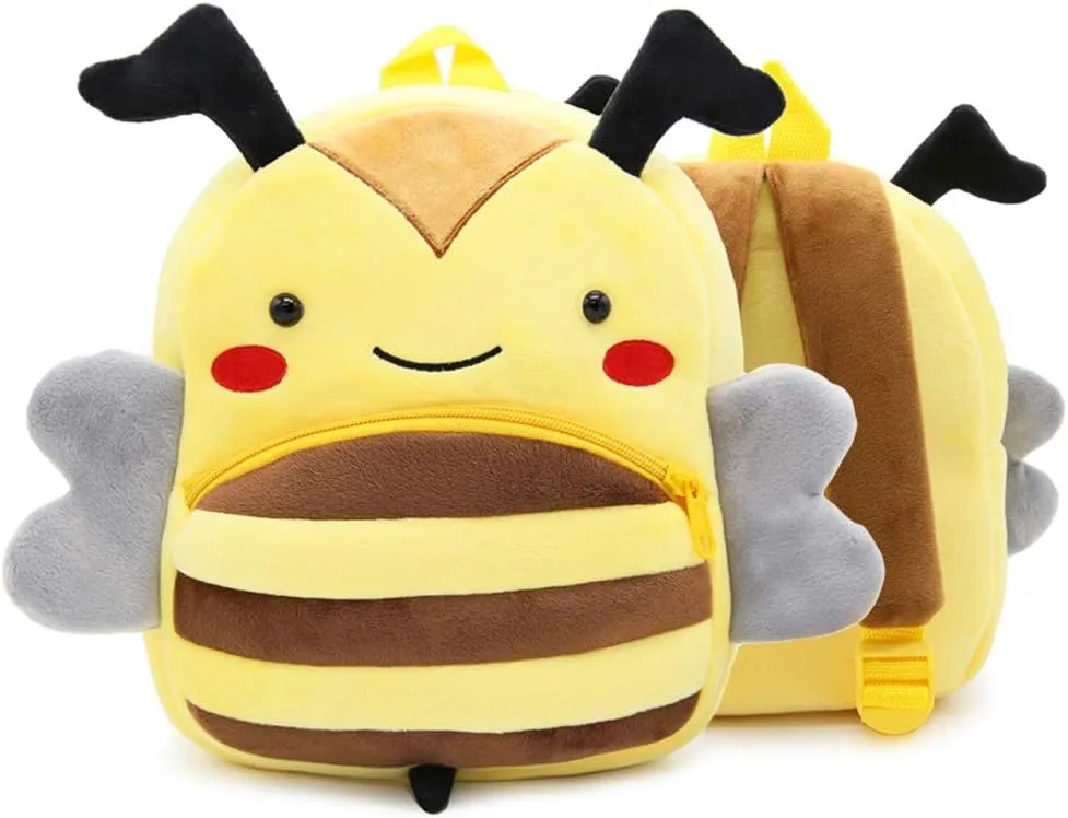 Toddler Backpack for Boys and Girls, Cute Soft Plush Animal Cartoon Mini Backpack Little For Kids 2-6 Years (Bee)