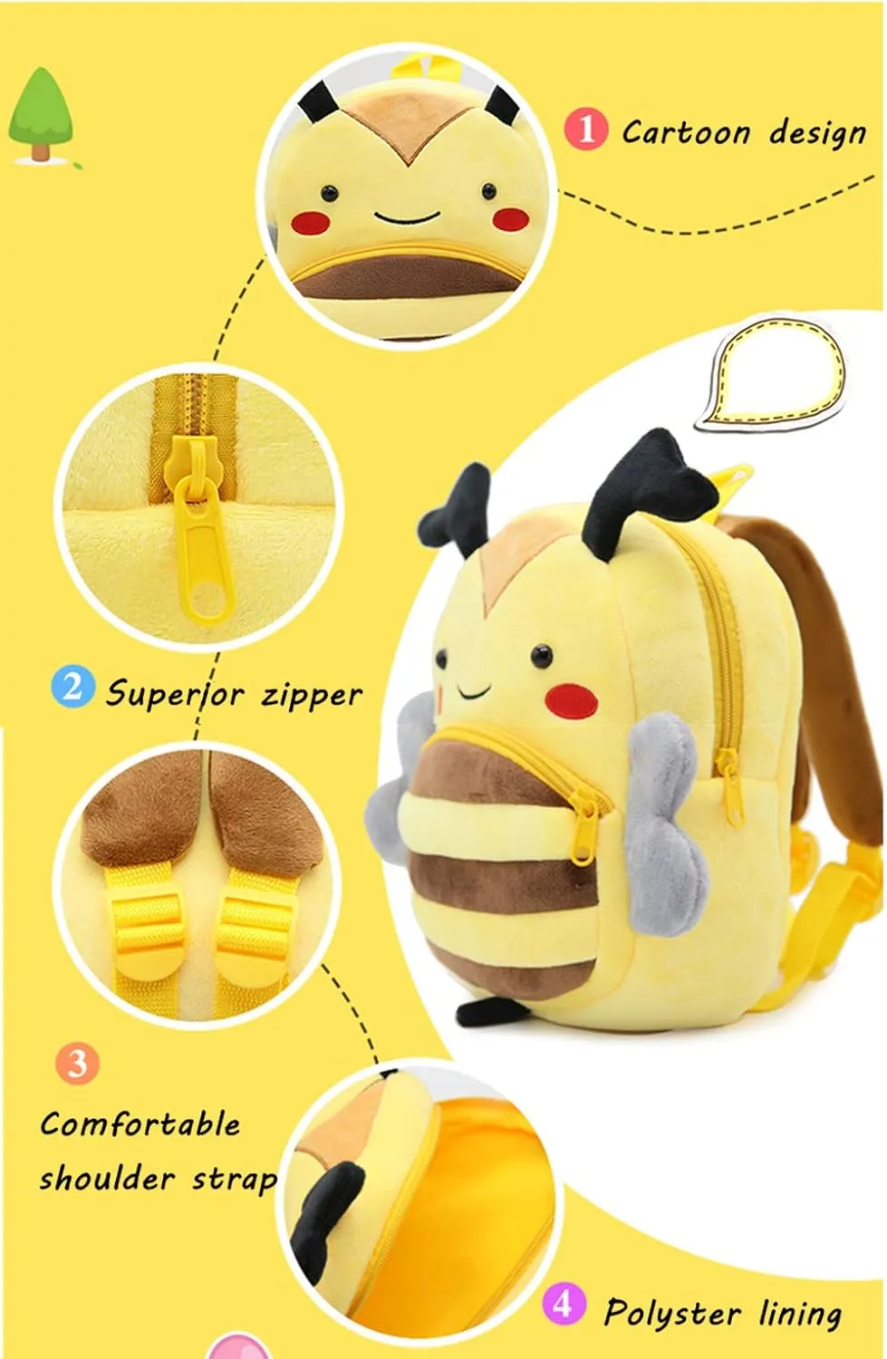 Toddler Backpack for Boys and Girls, Cute Soft Plush Animal Cartoon Mini Backpack Little For Kids 2-6 Years (Bee)