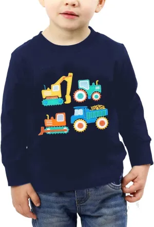 Toddler Boy Long Sleeve Shirts Kids Pullover Top Planet Dinosaur Tractor Cotton Graphic T-Shirt