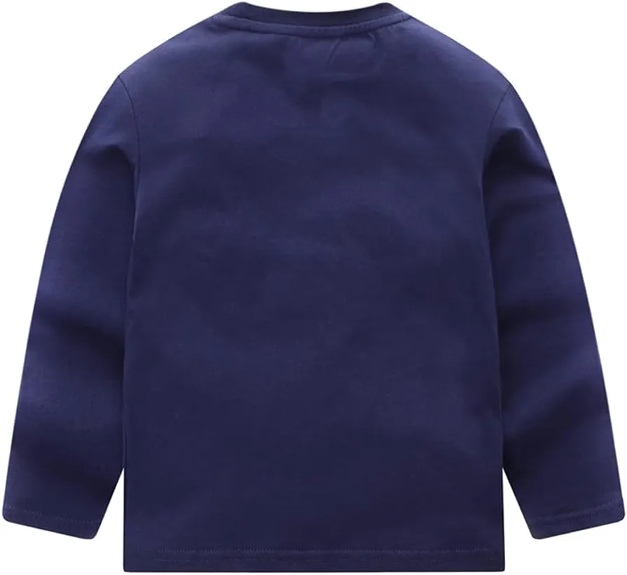 Toddler Boy Long Sleeve Shirts Kids Pullover Top Planet Dinosaur Tractor Cotton Graphic T-Shirt