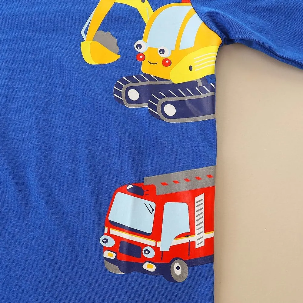 Toddler Boy Long Sleeve Shirts Kids Pullover Top Planet Dinosaur Tractor Cotton Graphic T-Shirt