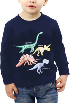 Toddler Boy Long Sleeve Shirts Kids Pullover Top Planet Dinosaur Tractor Cotton Graphic T-Shirt