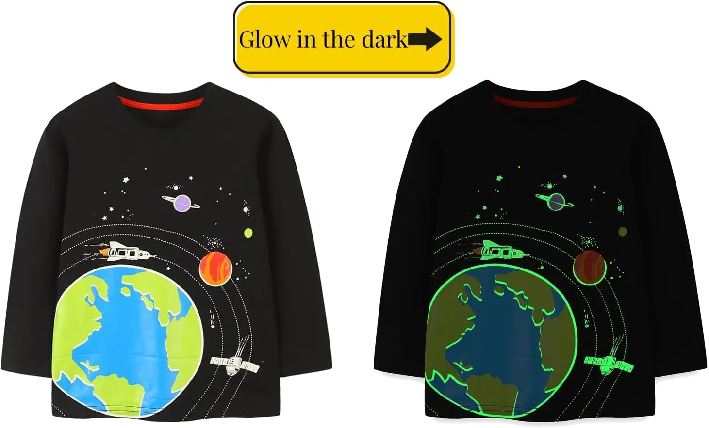 Toddler Boy Long Sleeve Shirts Kids Pullover Top Planet Dinosaur Tractor Cotton Graphic T-Shirt