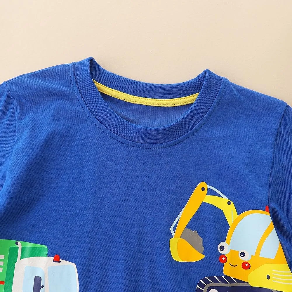 Toddler Boy Long Sleeve Shirts Kids Pullover Top Planet Dinosaur Tractor Cotton Graphic T-Shirt