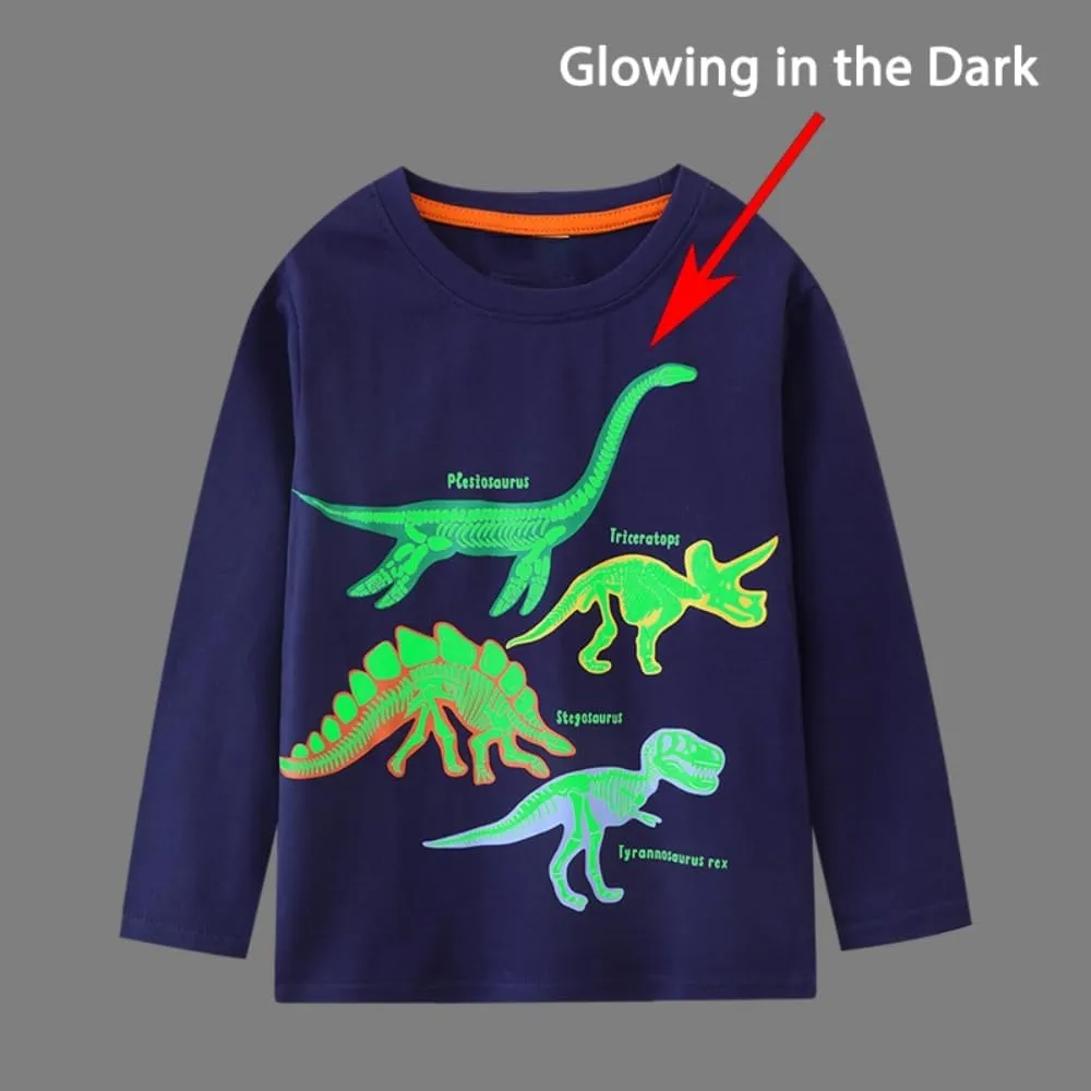 Toddler Boy Long Sleeve Shirts Kids Pullover Top Planet Dinosaur Tractor Cotton Graphic T-Shirt