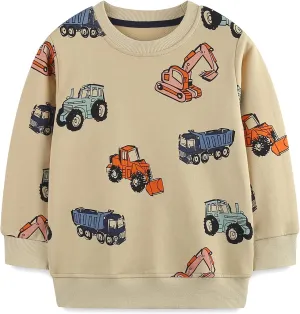 Toddler Boys Sweatshirts Kids Cotton Long Sleeve Crewneck Pullover Cartoon Print Shirts 2-7T