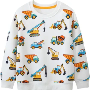 Toddler Boys Sweatshirts Kids Cotton Long Sleeve Crewneck Pullover Cartoon Print Shirts 2-7T