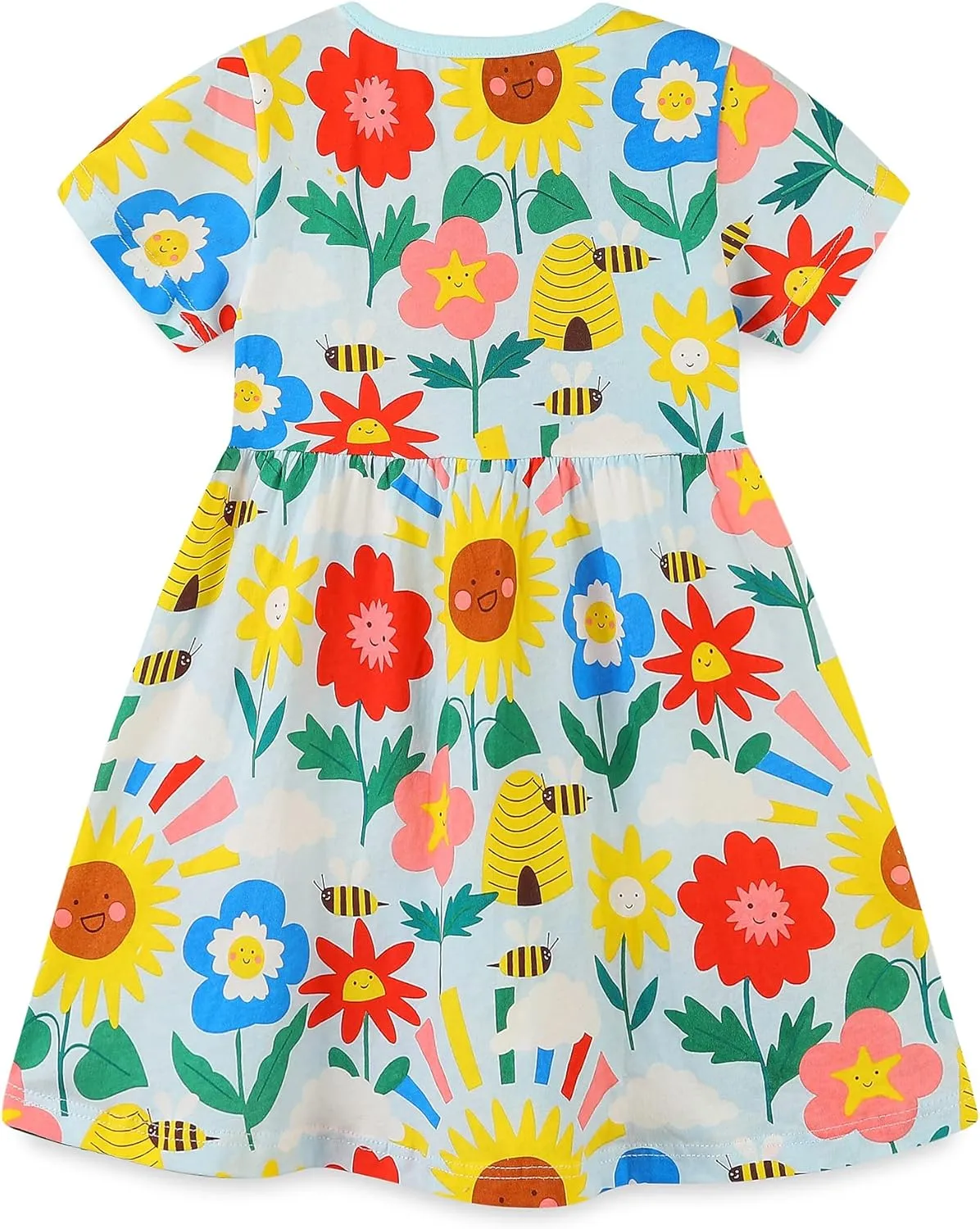 Toddler Girl's Cotton Dress Toddler Girls Summer Dress Clothes Cotton Casual Cartoon Print Short Sleeve Dresses 1-7 Years
