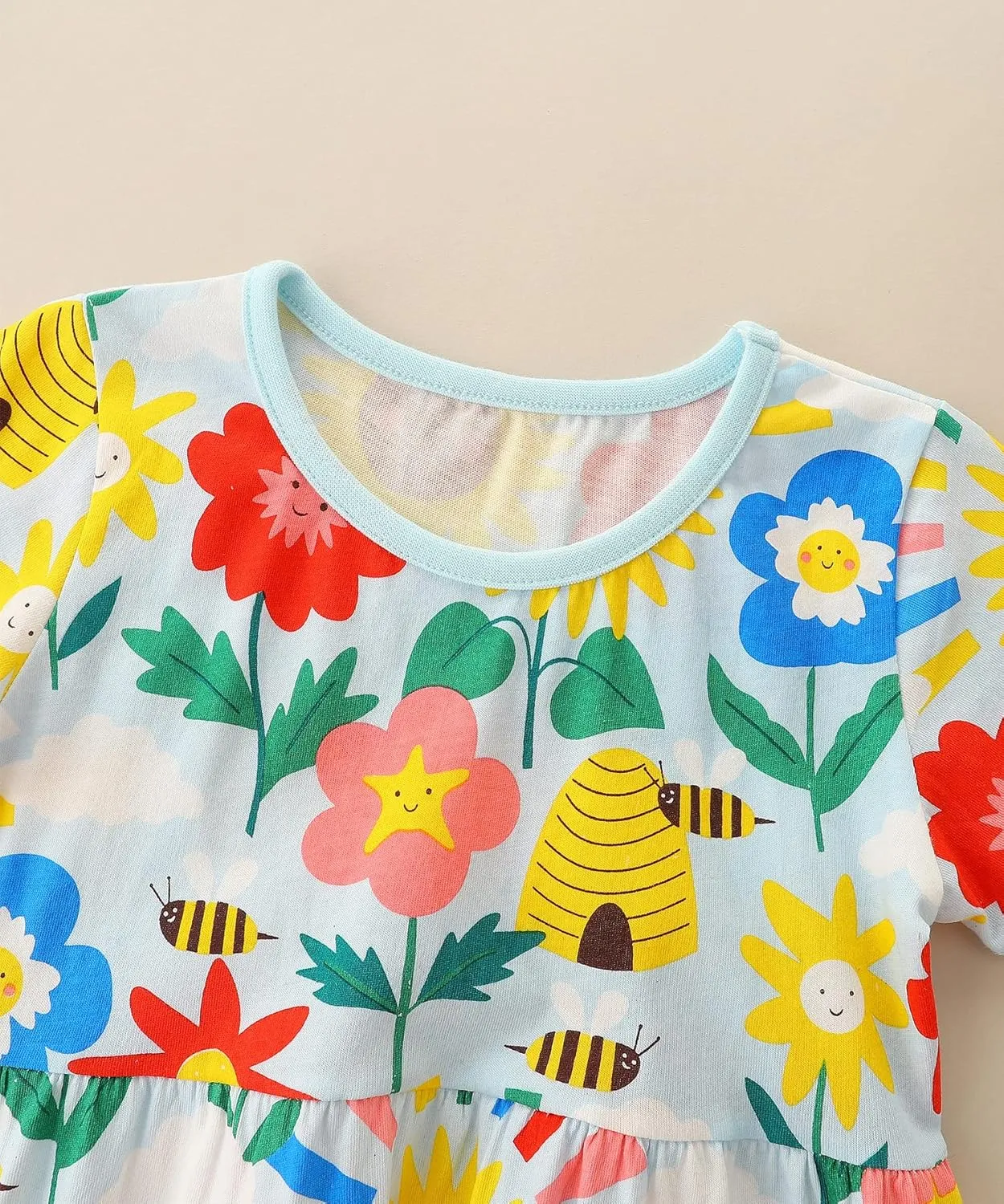 Toddler Girl's Cotton Dress Toddler Girls Summer Dress Clothes Cotton Casual Cartoon Print Short Sleeve Dresses 1-7 Years