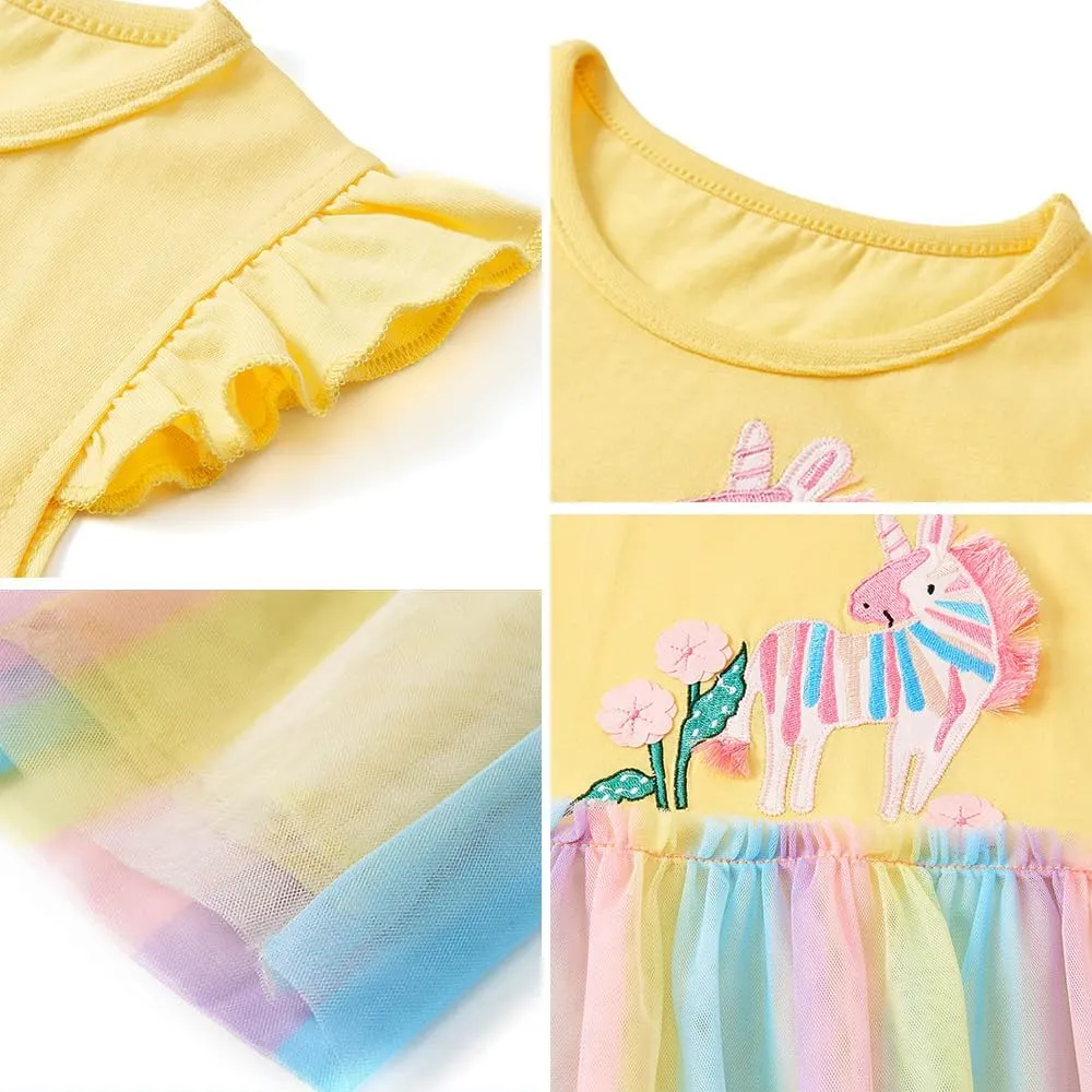Toddler Little Girls Casual Dresses 2-Pack Cotton Crew Neck Graphic Cartoon Dress for 3-6 Years
