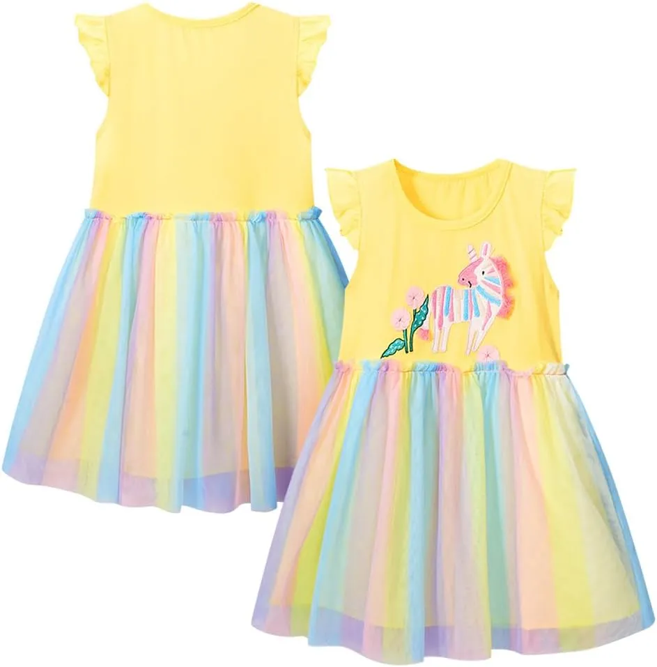 Toddler Little Girls Casual Dresses 2-Pack Cotton Crew Neck Graphic Cartoon Dress for 3-6 Years