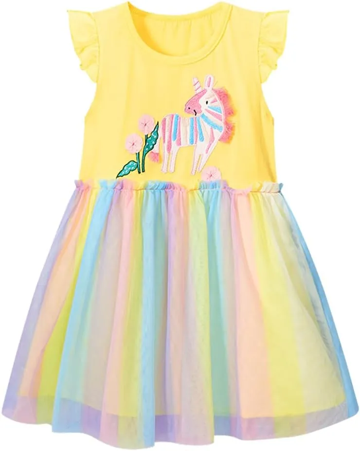 Toddler Little Girls Casual Dresses 2-Pack Cotton Crew Neck Graphic Cartoon Dress for 3-6 Years