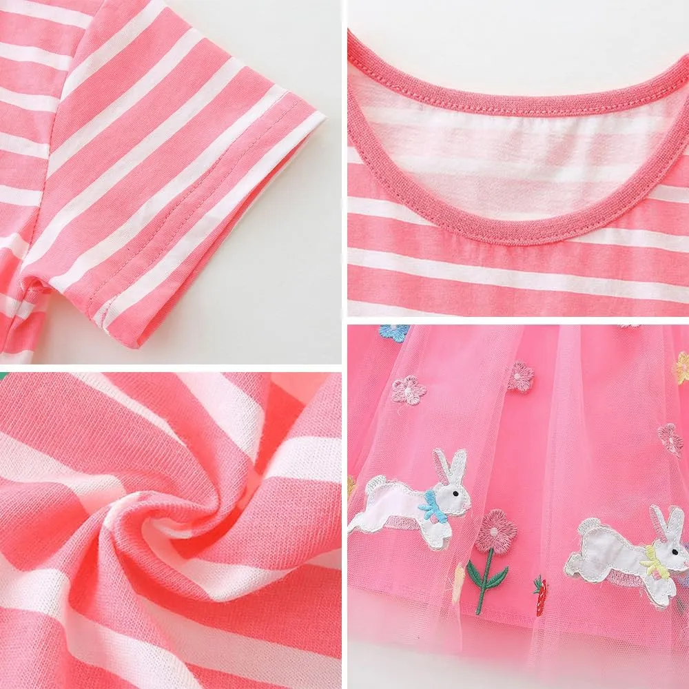 Toddler Little Girls Casual Dresses 2-Pack Cotton Crew Neck Graphic Cartoon Dress for 3-6 Years