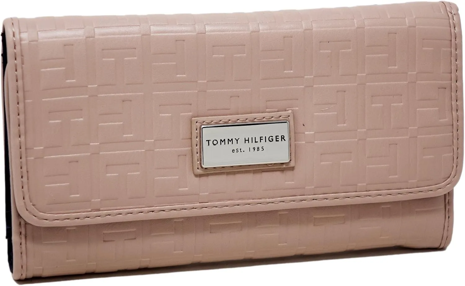 Tommy Hilfiger Women's Blush Pink Faux Leather Logo Debossed Checkbook Wallet Clutch Bag