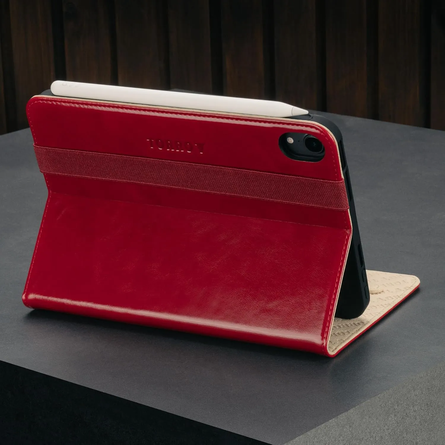TORRO Case Compatible with iPad Mini 7/6 – Genuine Leather iPad Mini 7th / 6th Generation (2024/2021) Cover with Stand Function, Apple Pencil Connectivity and Wake Sleep Function (Red)
