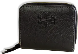Tory Burch Womens 146463 Pebble Leather Thea Bi-Fold Zip Around Wallet, (Black)