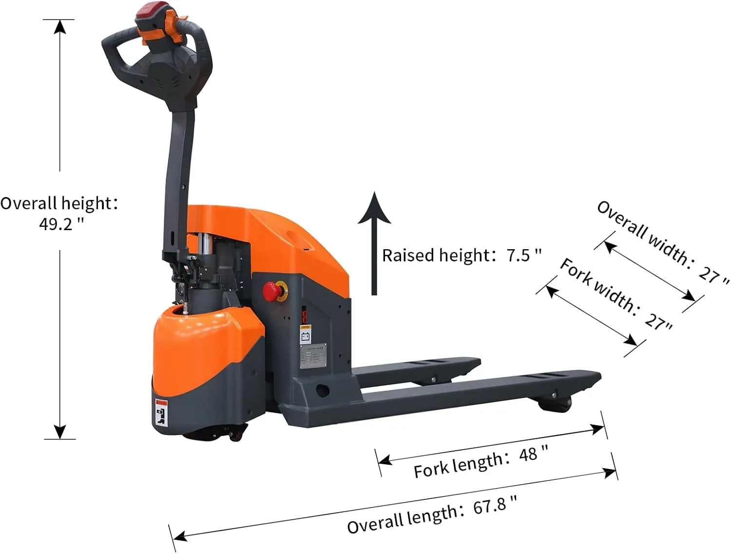 Tory Carrier Electric Pallet Jack/Truck Power Lithium Battery 3300lb Capacity 48x27 Forks Long Battery Life, New Version Handle Used in Warehousing and Handling-Orange Style