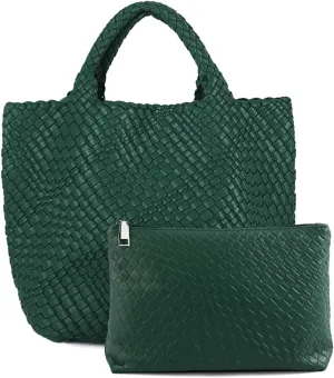 Tote Bag For Women Vegan Leather Handmade Woven Tote Bag Beach Bag Travel Handbag And Purse Top Handle Hobo Tote Bags