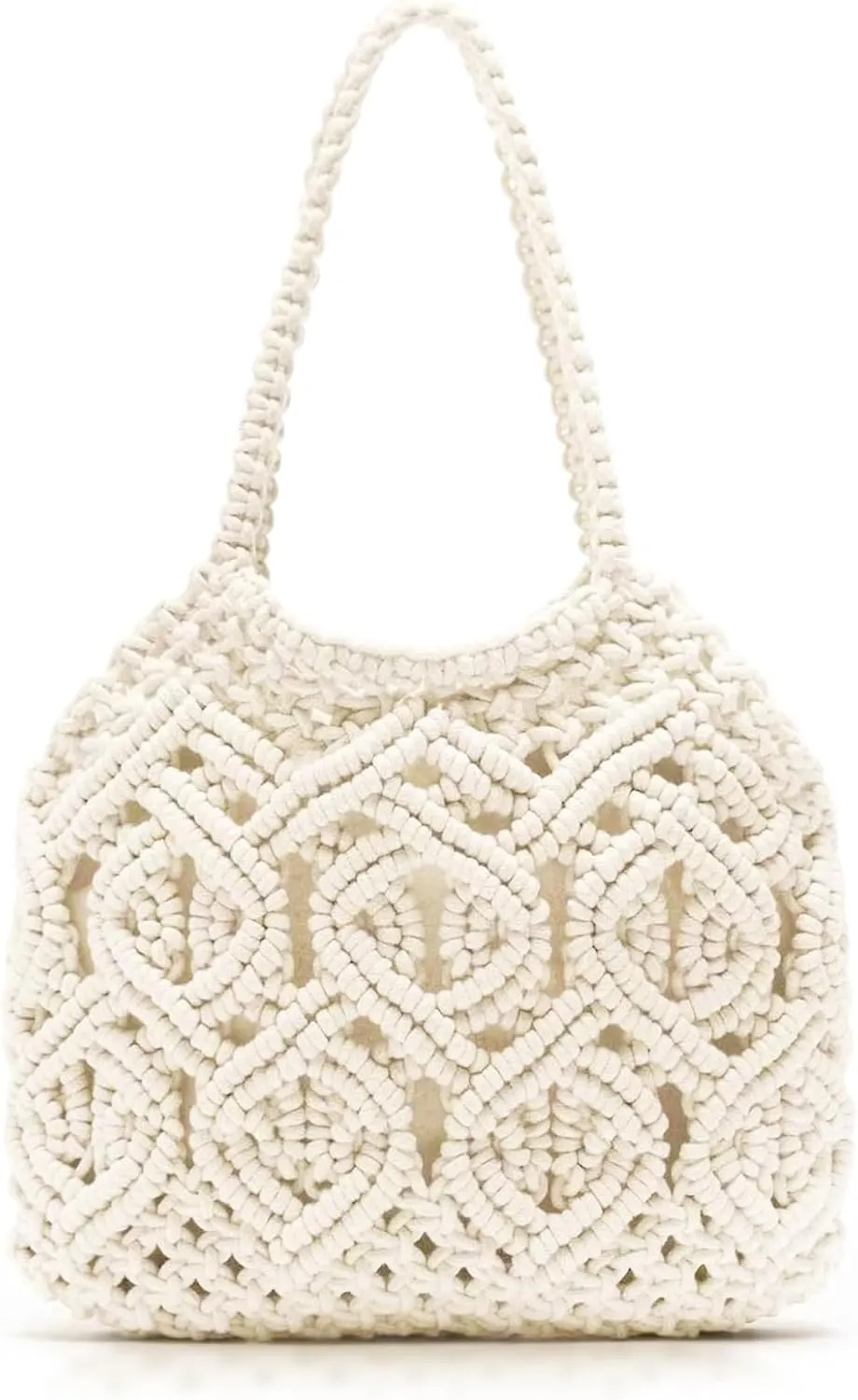 Tote Bag Hand-woven Knitted Cotton Handbags with Lined Woven Bag for Vacation Travel Daily Matching