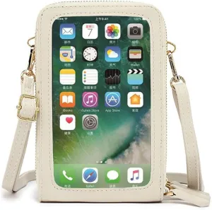 Touch Screen Bag Purse for iPhone 13 Pro Max Crossbody Cell Phone Bag for Women Shoulder Handbag Leather Wallet Case with Credit Card Slots Adjustable Shoulder Strap,White