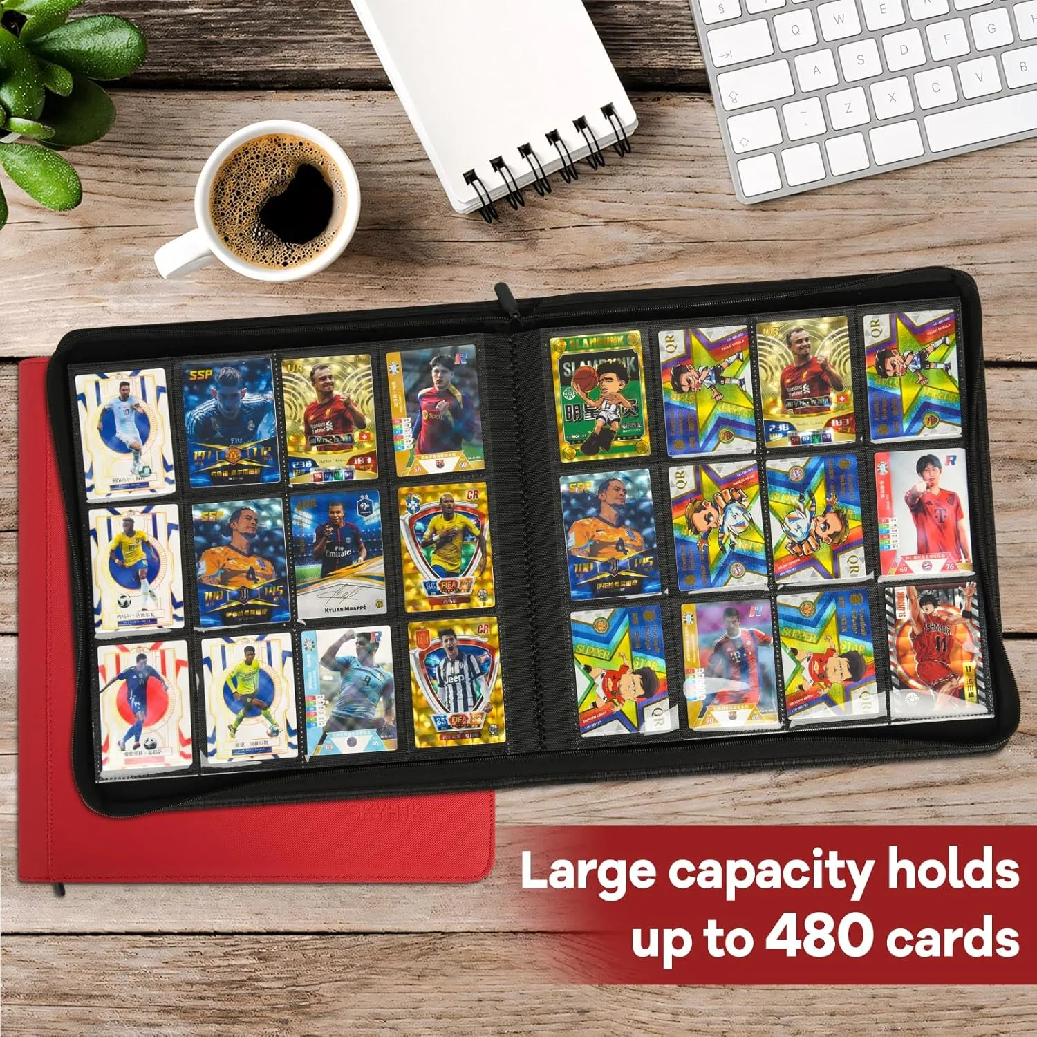 Trading Card Binder 480 Pockets, 12 Pockets Card Binder, Side Loading Card Collection Binder, Collectible Card Albums Card Folder for MTG, TCG, Football, NFL, Sports Cards, Game Cards(Red)