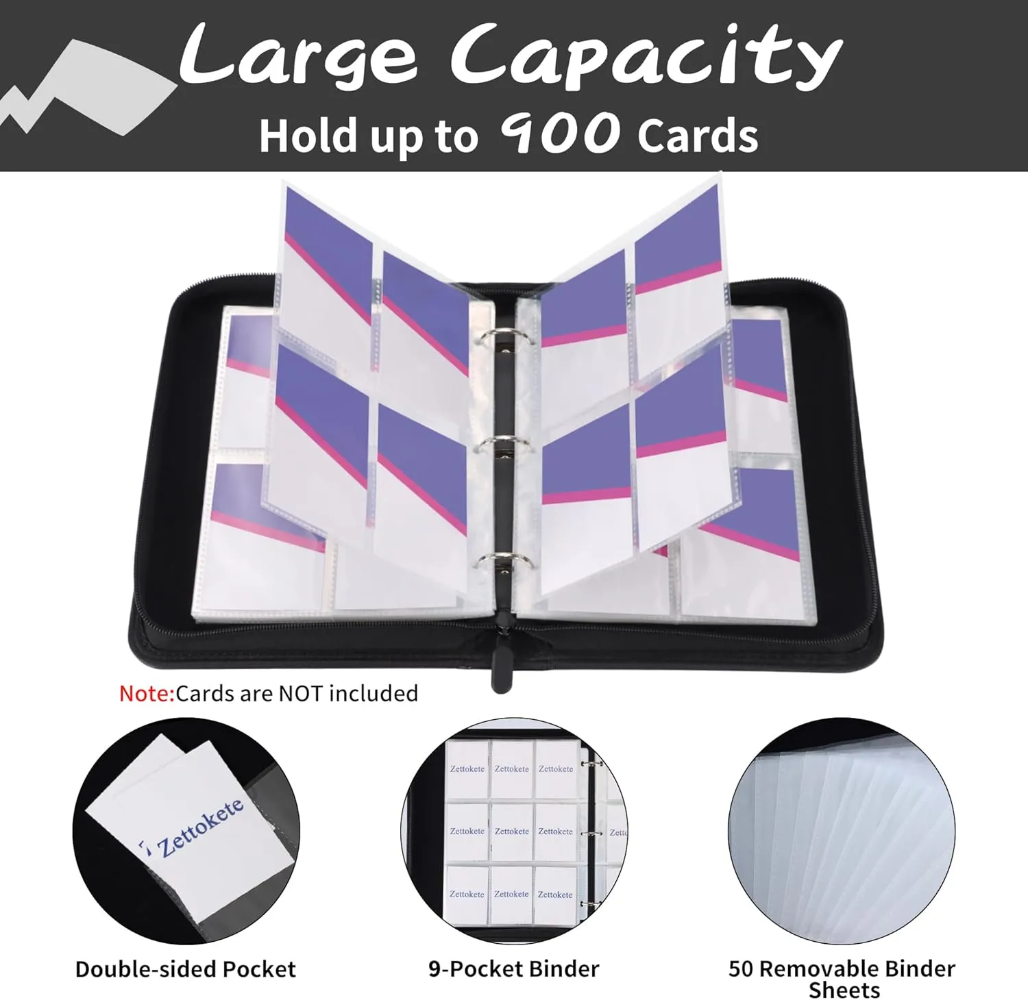 Trading Card Binder 9 Pocket, 900 Cards, Blue & White