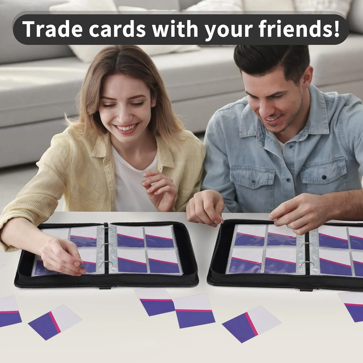 Trading Card Binder 9 Pocket, 900 Cards, Blue & White