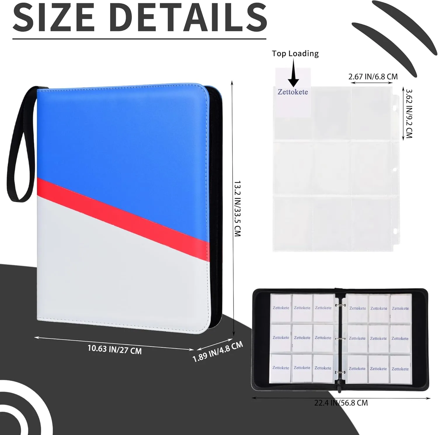 Trading Card Binder 9 Pocket, 900 Cards, Blue & White