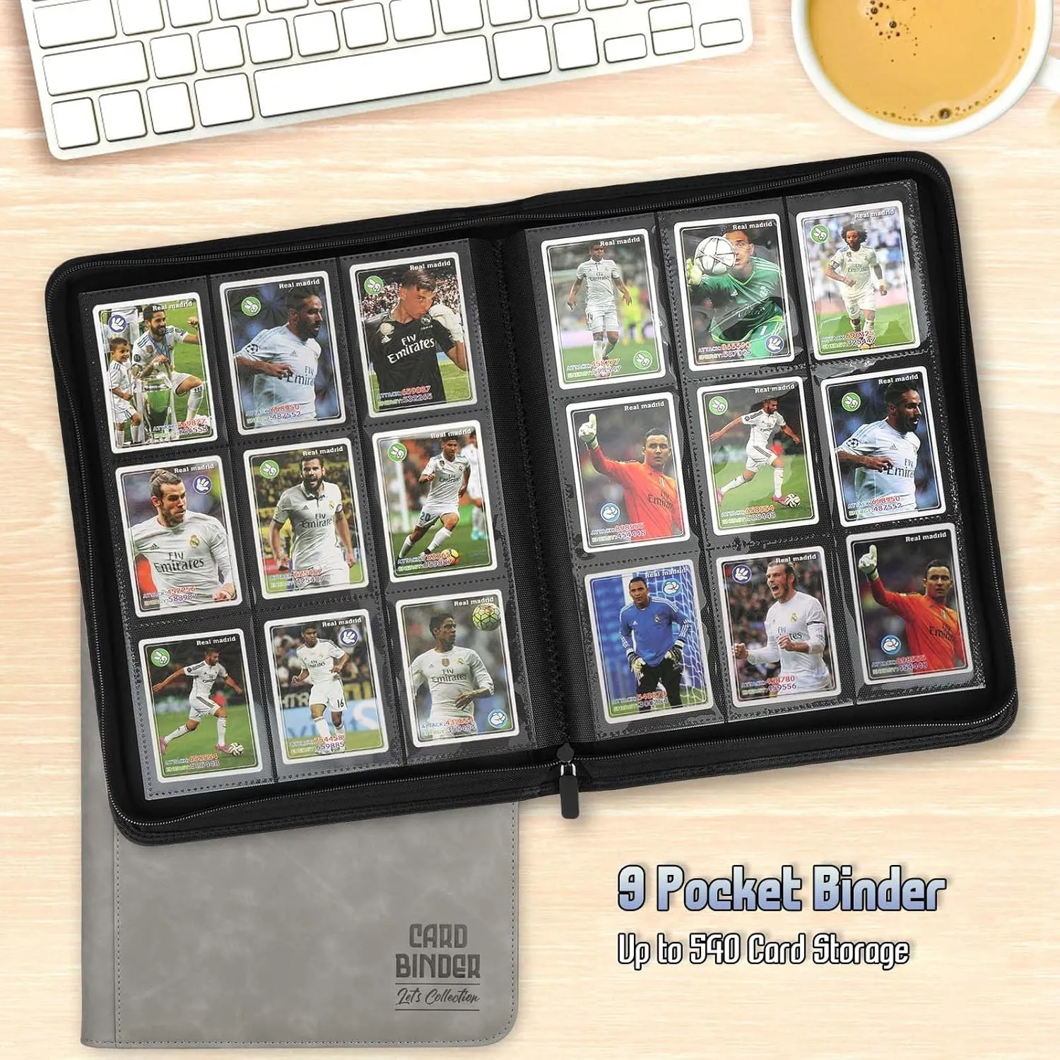 Trading Card Binder, Premium 9 Pocket Double Sided 540 Pocket PU Card Collection Binder, Collectible Trading Card Albums for MTG, TCG, Sport Card, Game Cards (Gray)