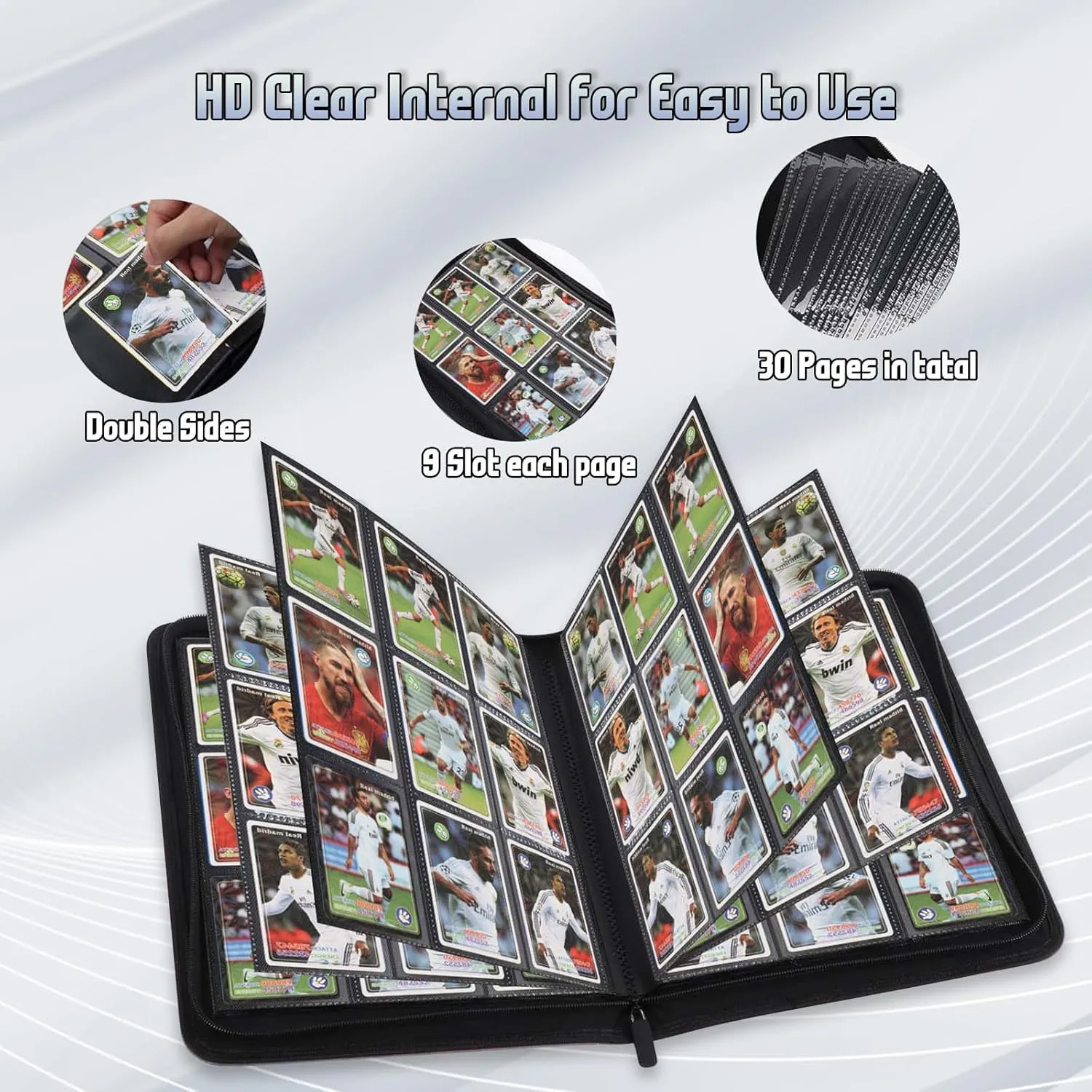 Trading Card Binder, Premium 9 Pocket Double Sided 540 Pocket PU Card Collection Binder, Collectible Trading Card Albums for MTG, TCG, Sport Card, Game Cards (Gray)