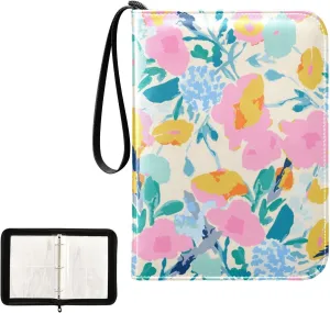 Trading Card Binder with Sleeves Colorful Flowers in Spring C4 Pocket Card Binder PU Card Collection Binder 400 Cards Holder Collector Album