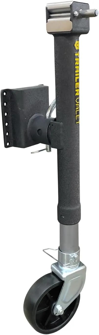 Trailer Valet Side Mount Trailer Jack with Drill-Powered Operation and Wheel Attachment, 5,000 LB Static Capacity, Wrinkle Black Finish, Manual Crank and Drill Adapter Included