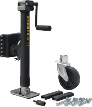 Trailer Valet Side Mount Trailer Jack with Drill-Powered Operation and Wheel Attachment, 5,000 LB Static Capacity, Wrinkle Black Finish, Manual Crank and Drill Adapter Included