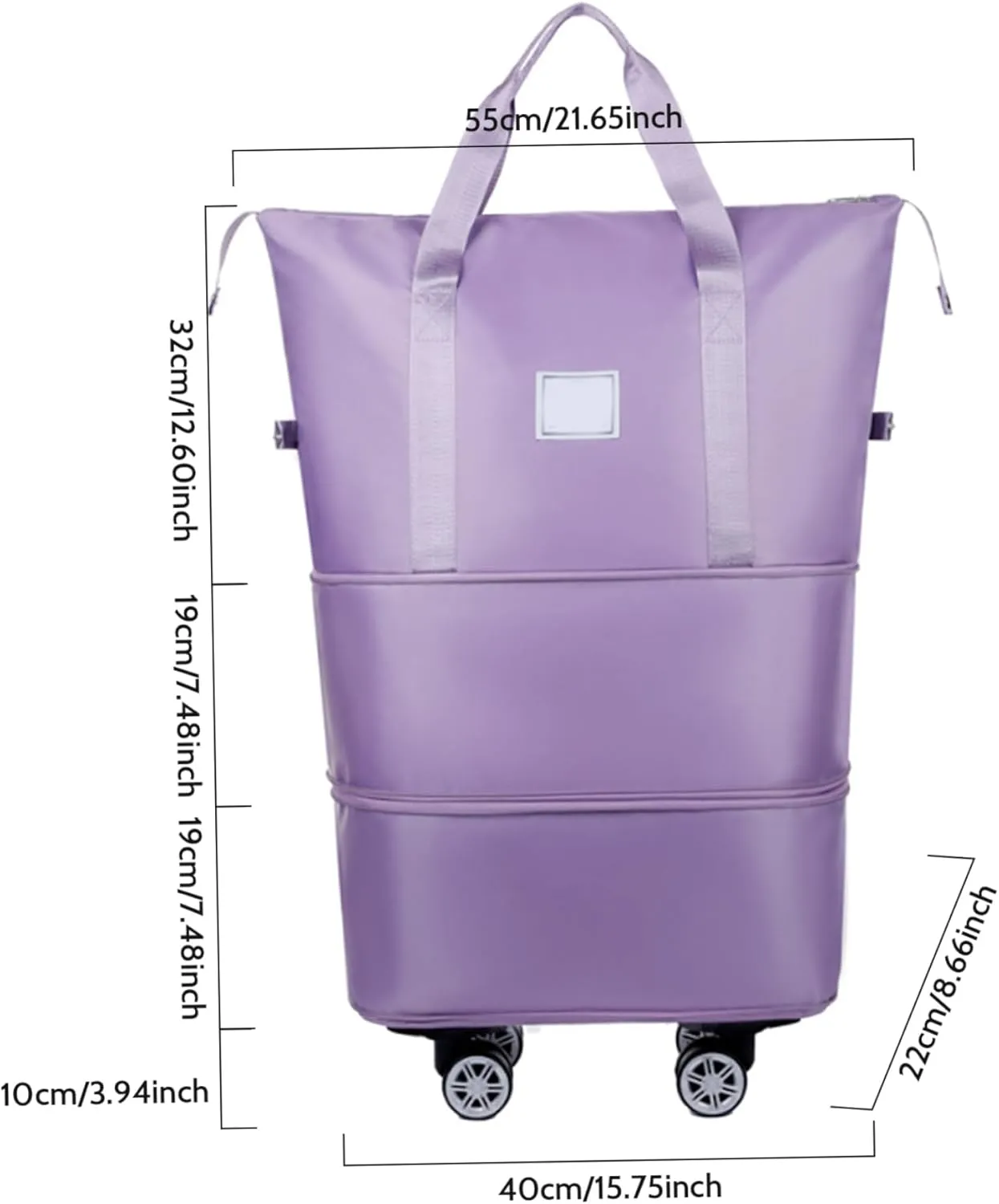 Travel Bag with Wheels, Rolling Duffle Bag with Wheels and Handle, Expandable Foldable Luggage Bag, Dry and Wet Separation Rolling Bag, Zipper Rolling Bag for Camping, Light Purple, Rolling Bag