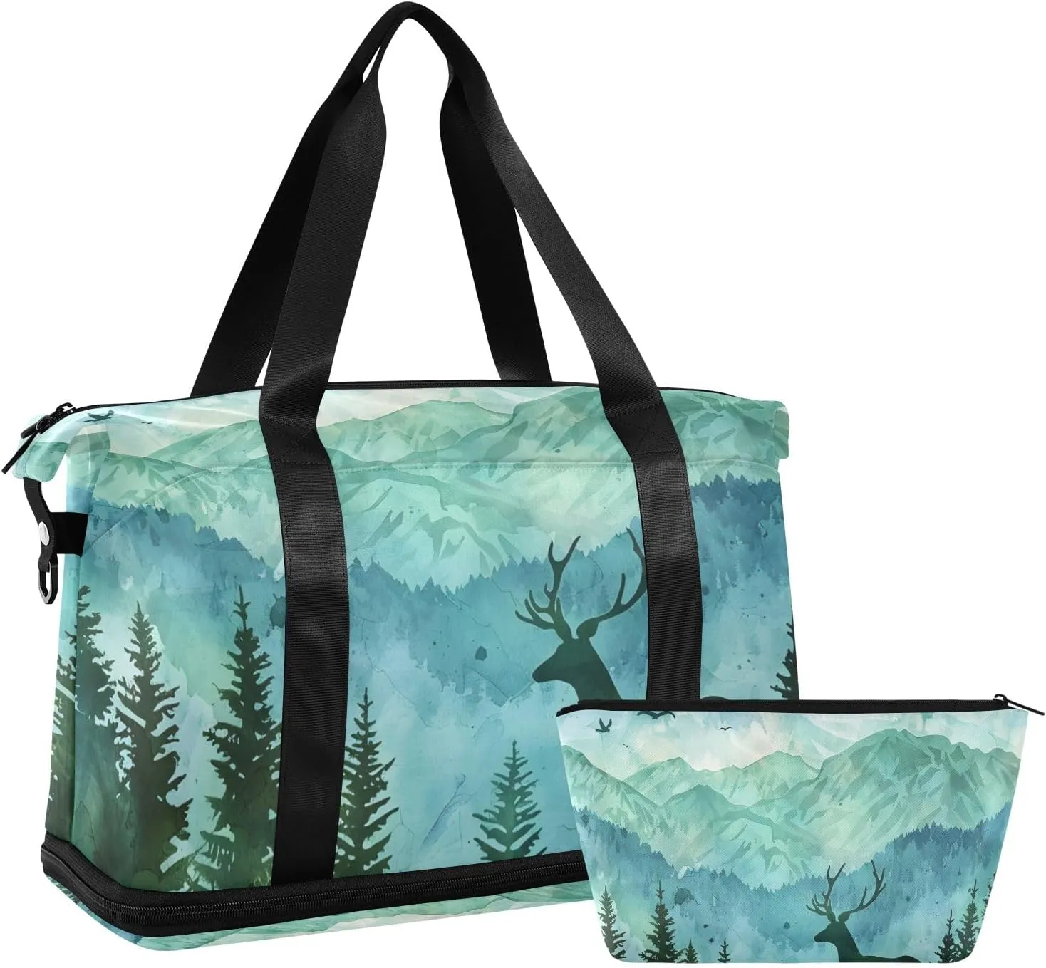 Travel Duffel Gym Sports Luggage Bag Expandable Large Capacity Deer Landscape Sports Bag for Women and Men