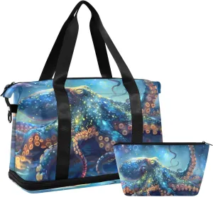 Travel Duffel Gym Sports Luggage Bag Expandable Large Capacity Octopus Colored Sports Bag for Women and Men