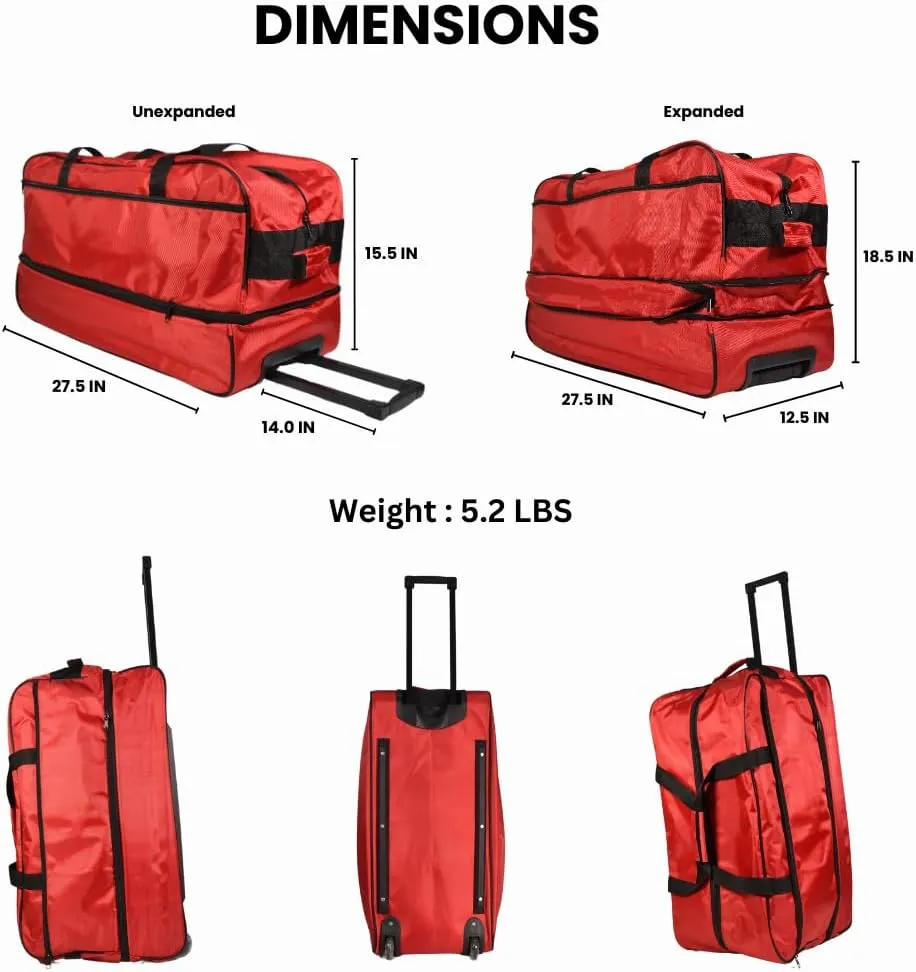 Travel Duffle Bag 87L, Foldable, Expandable to 104L, Gym Travel Carry On Overnight Weekender Retractable Handle Women Men (Red)