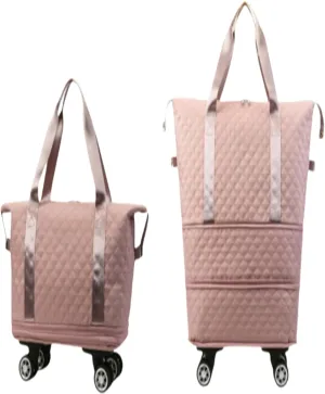 Travel Duffle Bag with Wheels, Expandable Travel Duffel Bag, Dry Wet Hand Luggage Overnight Bag, Weekend Bag, Foldie Travel Bag, Rolling Duffle Bag, Sports Gym Bag for Women Men(Pink)
