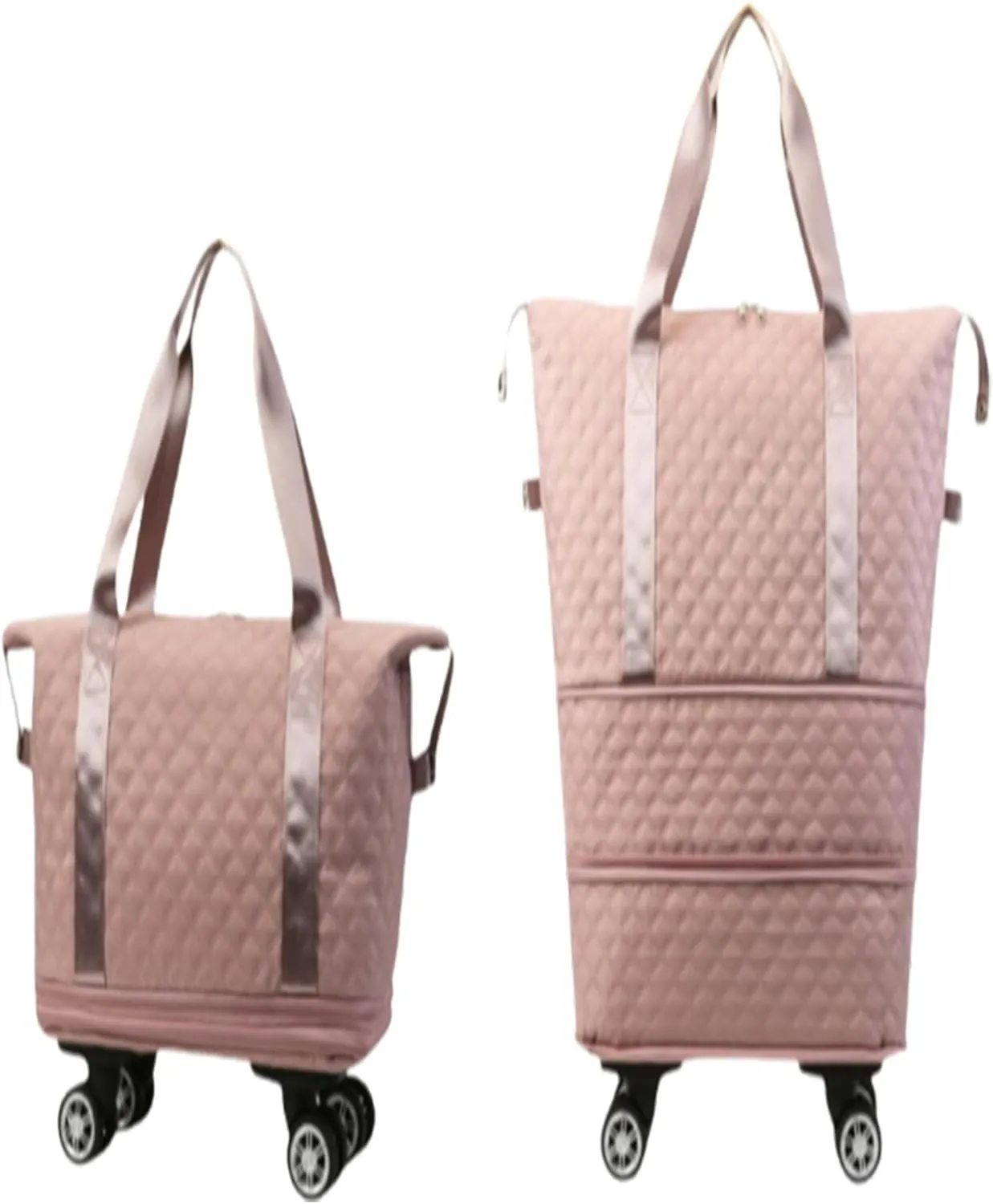 Travel Duffle Bag with Wheels, Expandable Travel Duffel Bag, Dry Wet Hand Luggage Overnight Bag, Weekend Bag, Foldie Travel Bag, Rolling Duffle Bag, Sports Gym Bag for Women Men(Pink)