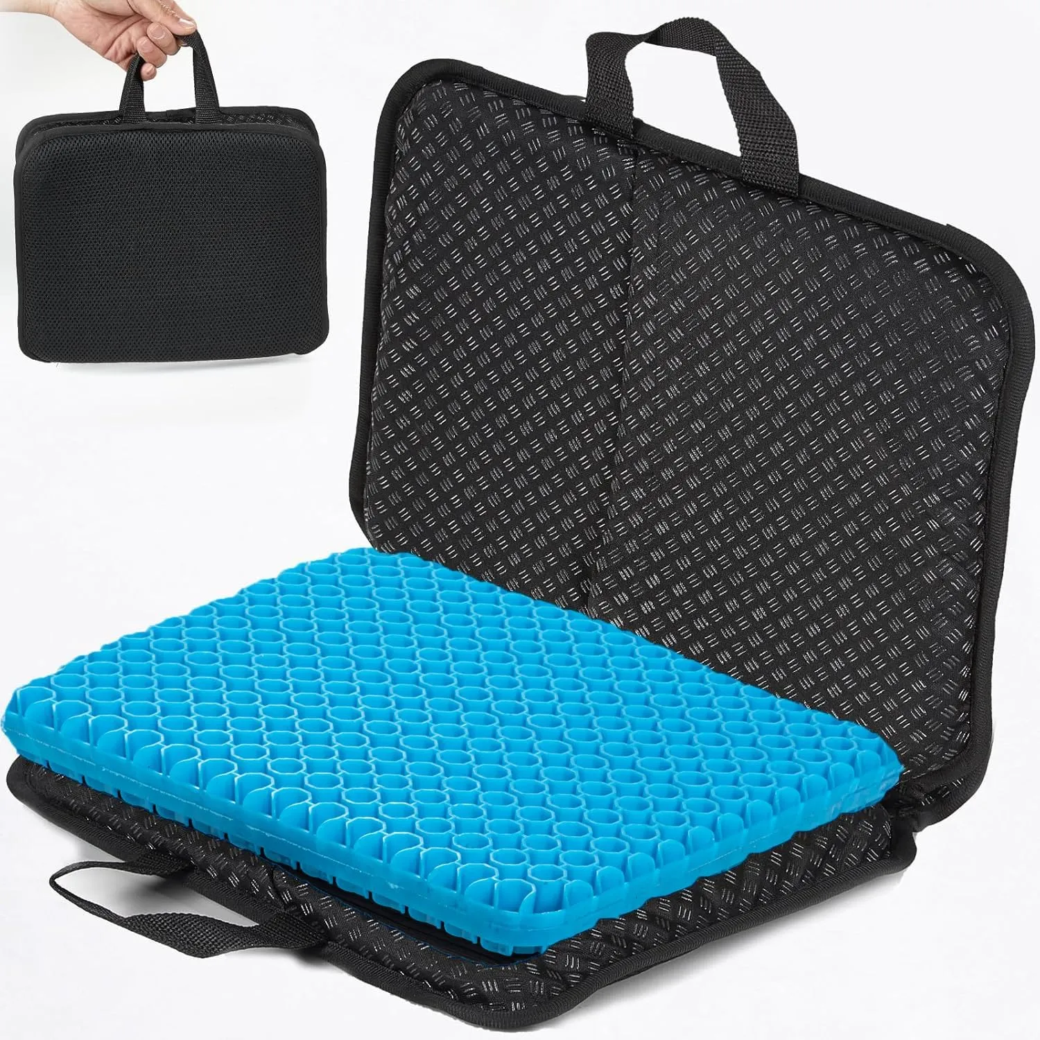 Travel Gel Seat Cushion - Foldable Waterproof Portable Pad for Airplane, Stadium, Bleacher, Kayaking, Flights, Camping, Egg Gel Pads, Ergonomic Design
