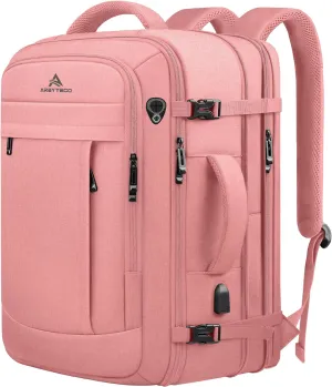Travel Laptop Backpack for Women, 50L Expandable Extra Large Backpack,Carry On Backpack Airline Approved, Water Resistant Big Bag Anti-Theft Business Daypack Fits 17 Inch Laptop with USB Port, Pink