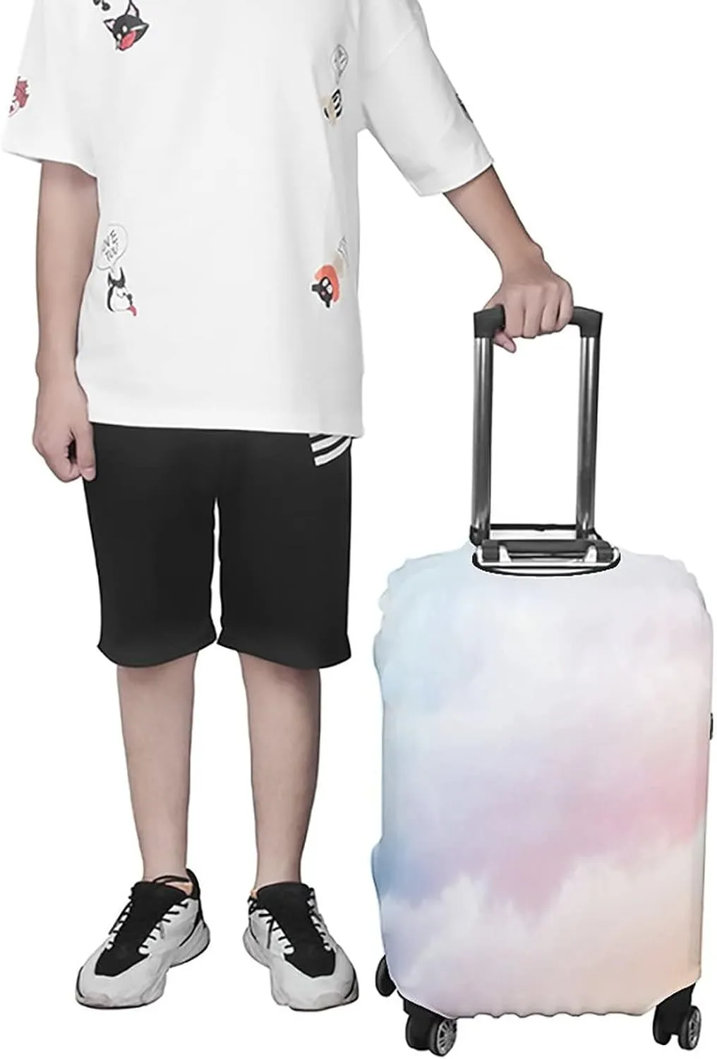 Travel Luggage Cover, Apartment Decor Elastic Travel Luggage Cover, Fluffy Dreamy Gradient Faded Pastel Cloud, Fits 30-32 Inch Luggage, Great For Vacation Travel, Blue Pink