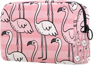 Travel Makeup Bag for Women, Cute Summer Print with Flamingo Pink Travel Cosmetic Bag Pencil Case Portable Makeup Pouch Toiletry Bag for Girls