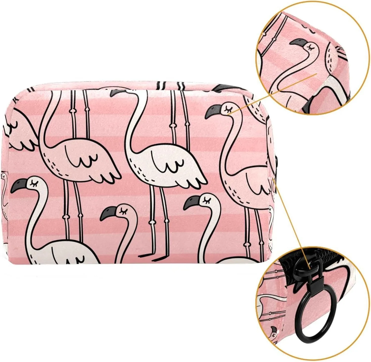 Travel Makeup Bag for Women, Cute Summer Print with Flamingo Pink Travel Cosmetic Bag Pencil Case Portable Makeup Pouch Toiletry Bag for Girls
