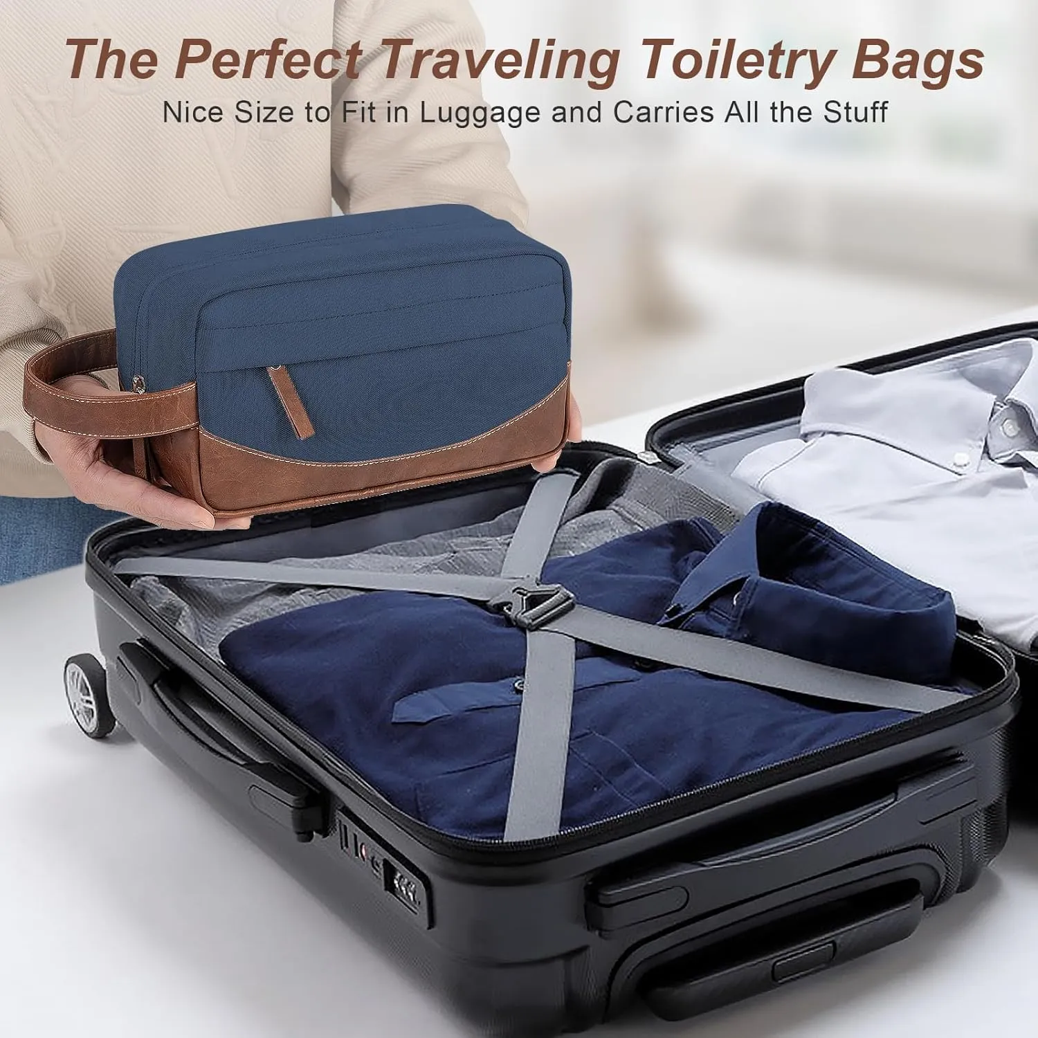 Travel Toiletry Bag for Men, Hanging Toiletry Organizer, Water Resistant Shaving Kit with Large Capacity for Travel Accessories - Navy Blue