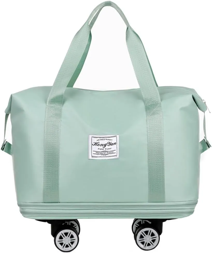 Travel Tote Bag with Trolley Sleeve Expandable Extra Duffel Bag with Wheels Lightweight Traveling Foldable Suitcase
