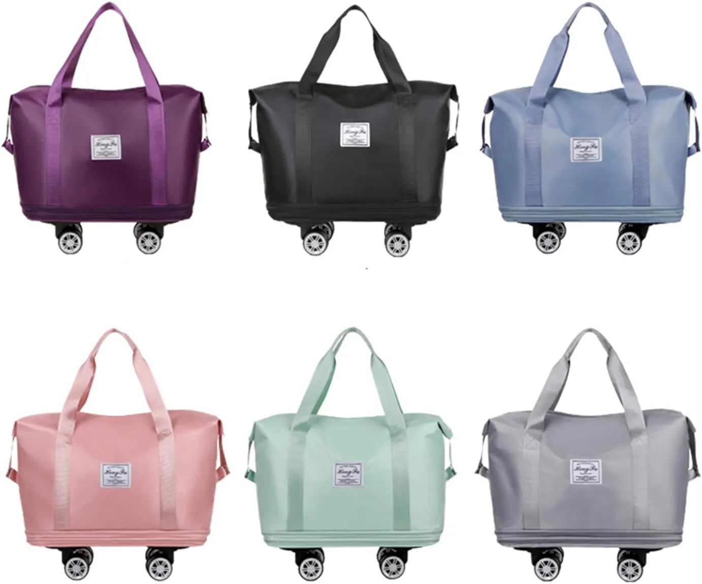 Travel Tote Bag with Trolley Sleeve Expandable Extra Duffel Bag with Wheels Lightweight Traveling Foldable Suitcase