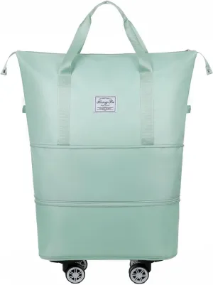 Travel Tote Bag with Trolley Sleeve Expandable Extra Duffel Bag with Wheels Lightweight Traveling Foldable Suitcase