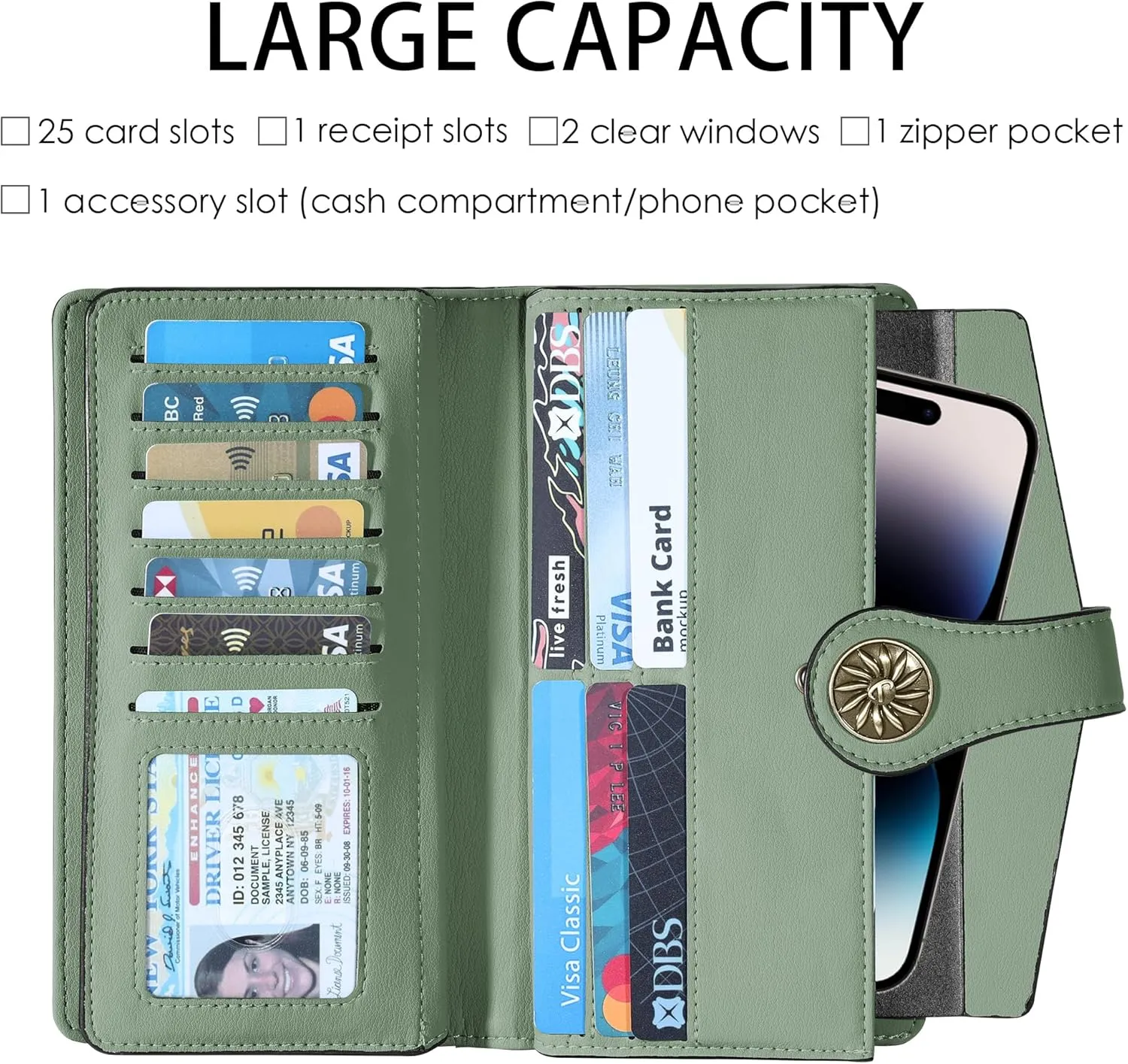 Travelambo Women's Wallet RFID Blocking Trifold Clutch Large Capacity Credit Card Holder Travel Purse