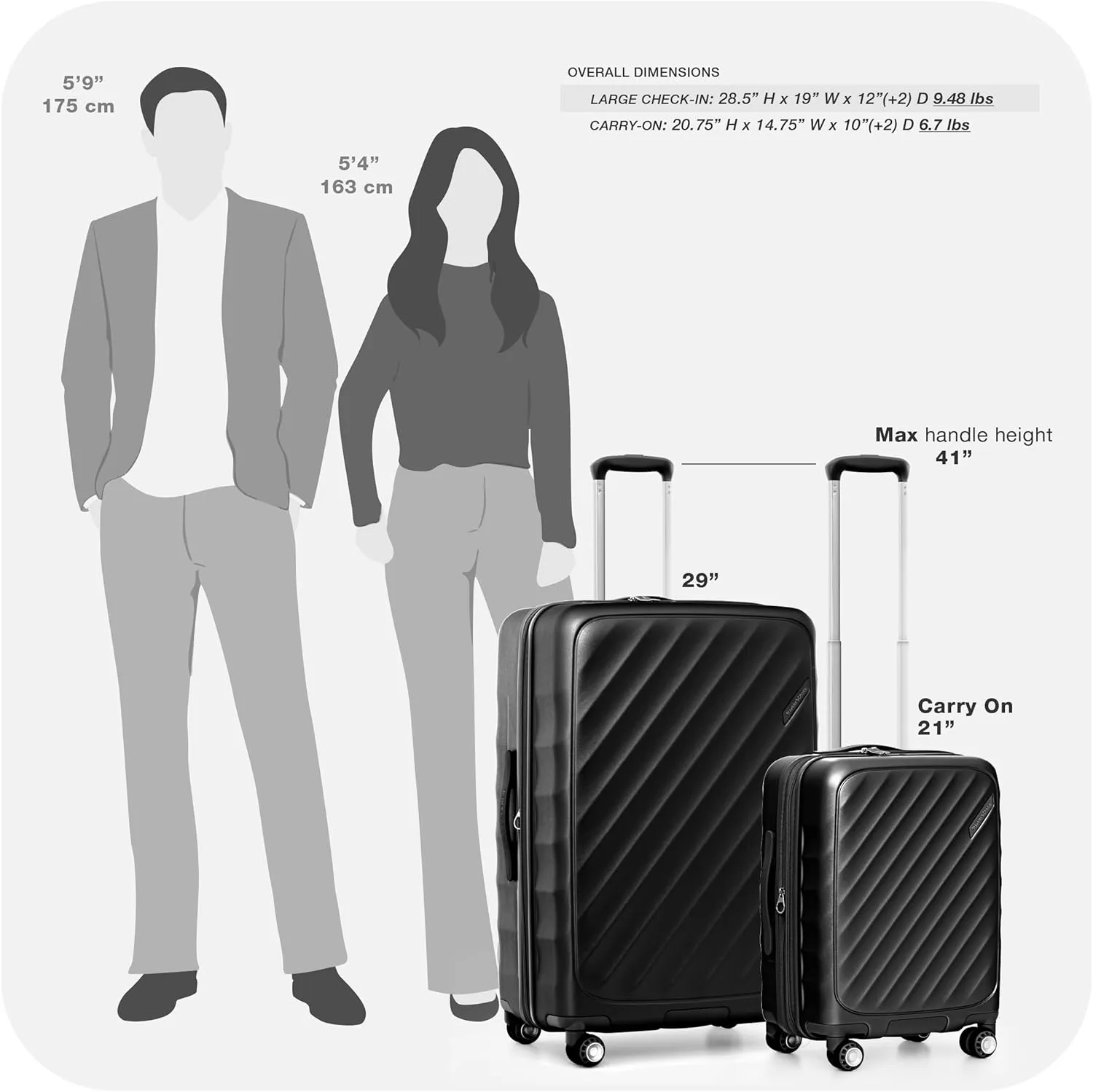 Traveler's Choice Elm Expandable Spinner Luggage Set, Matte Black, 21" Carry-On